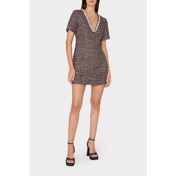 Milly Nyah Tweed Embellished Mini Dress in Scarlett 2 - Picture 1 of 4